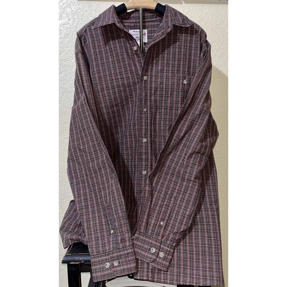 Vintage Wrangler Rugged Wear Mens X Large Tall Plaid Button Up Shirt Long Sleeve